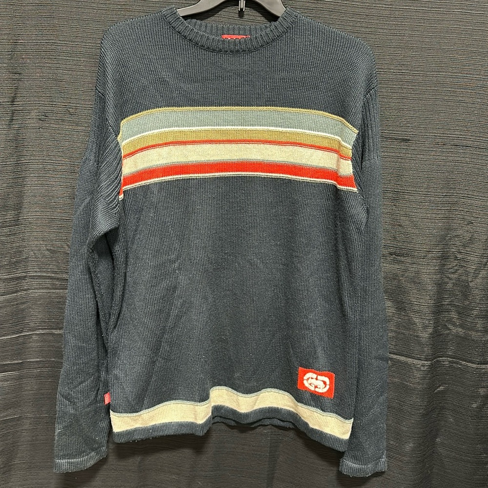 Jumper men’s vintage grey striped sweater size L / Box 9 -9